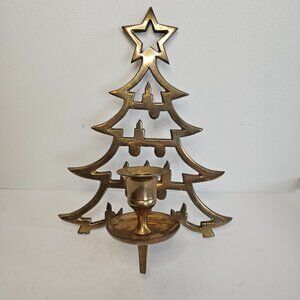 Vintage Brass Christmas tree shaped candle holder candlestick wall Candelabra